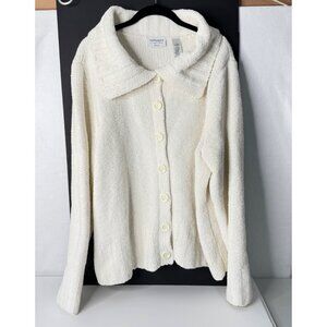 Vintage White Villager By Liz Claiborne Womens Button-Up Collar Cardigan Sweater